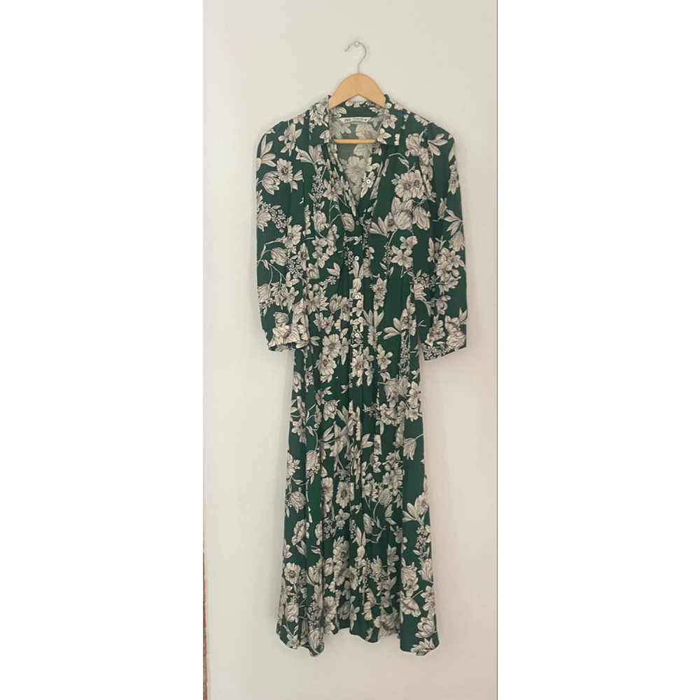 ZARA Green White Floral Midi Dress bloggers favourite S - Picture 7 of 8